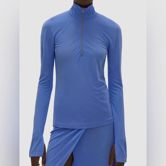 Helmut Lang periwinkle blue stretchy quarter zip mock neck athleisure top M - Picture 1 of 9